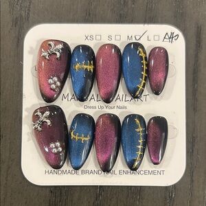Medium Size Blue and Pink Nail Art Set with Embellishments